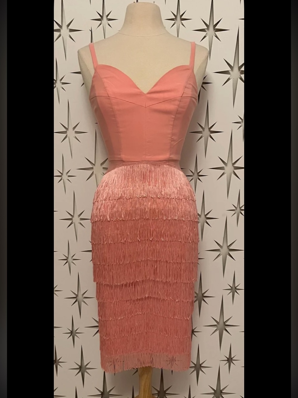 Elle Rebel Pink Fringe Midi Dress